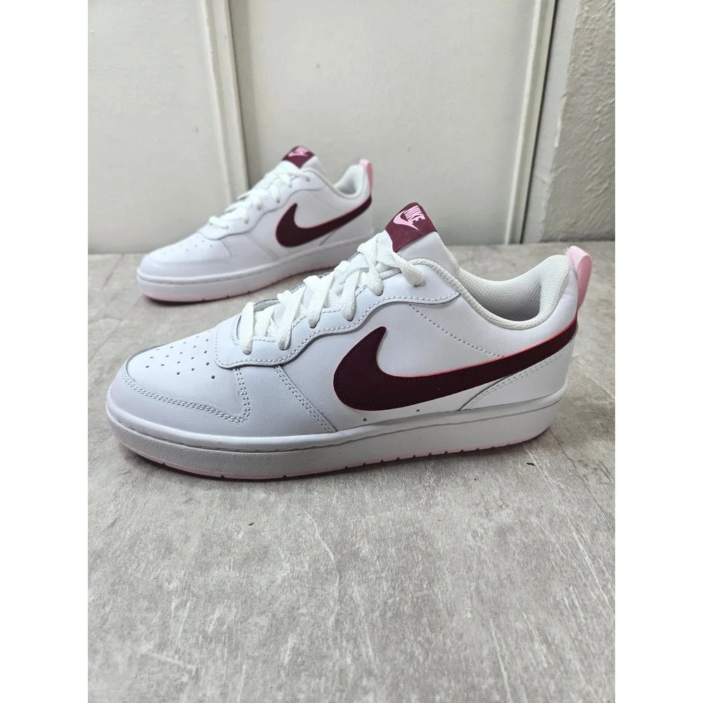 Nike Court Borough 8.5 White Burgundy Pink Leather Sneakers Retro Y2K Streetwear